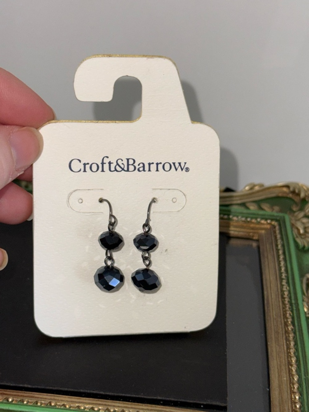 croft & barrow Black Faceted Double-Drop Earrings